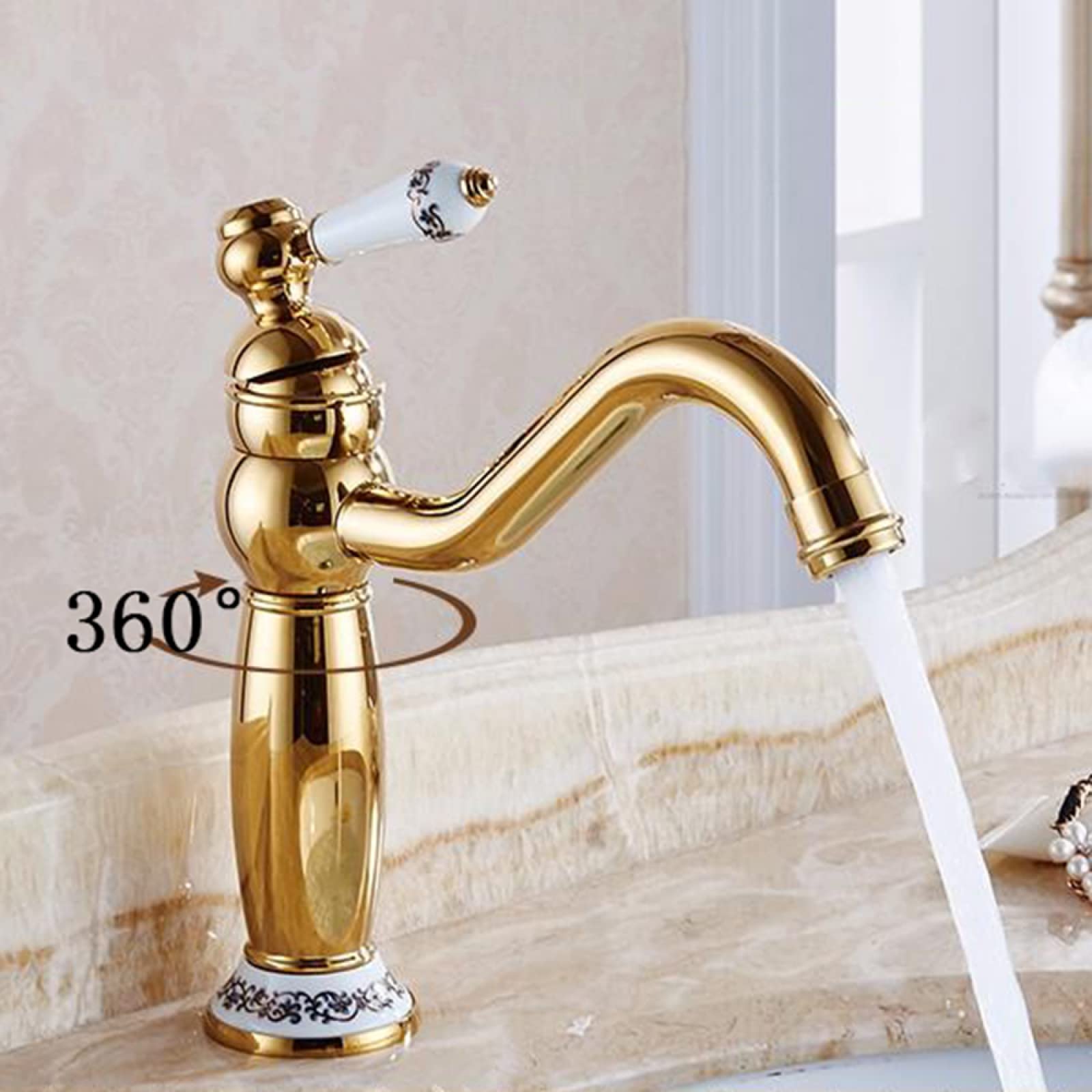 Amazon | バスルームのシンクの蛇口レトロ、360°スイベルスパウト付き