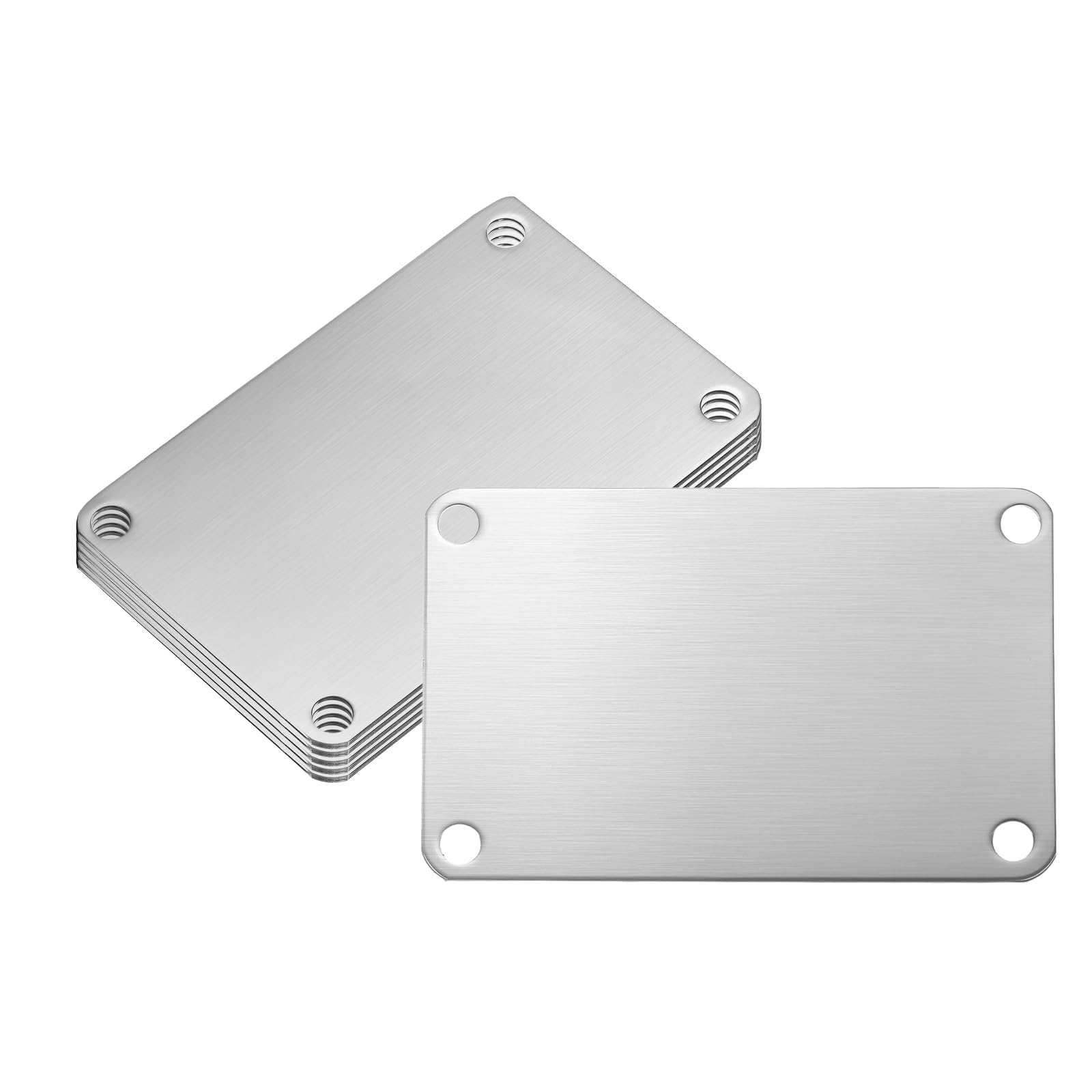 PATIKIL 6Pcs Blank Name Plates, 3.1 x 2" Rectangle 304 Stainless Steel Brushed Engraved Plate Custom Laser Engraving Blank with Holes for Personalized Nameplate Home Office DIY, Silver