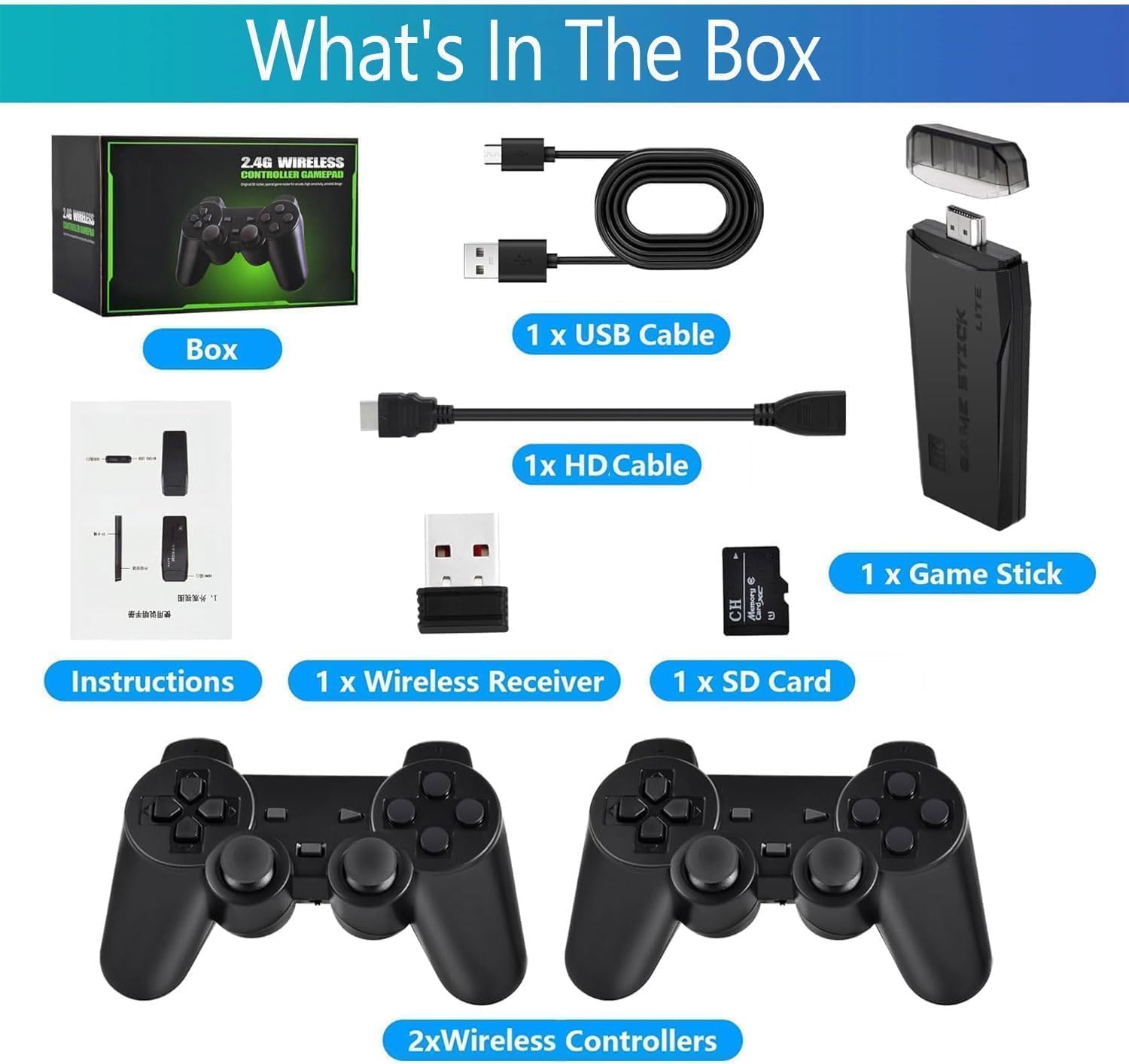 Console di Gioco Retro Senza Fili, Console Retro Wireless 4K, Set con 2 Controller Neri, Dongle HDMI, 9 Emulatori Integrati, 20.000+ Giochi Preinstallati, Versione 2026 (64G With 23000Games Black)