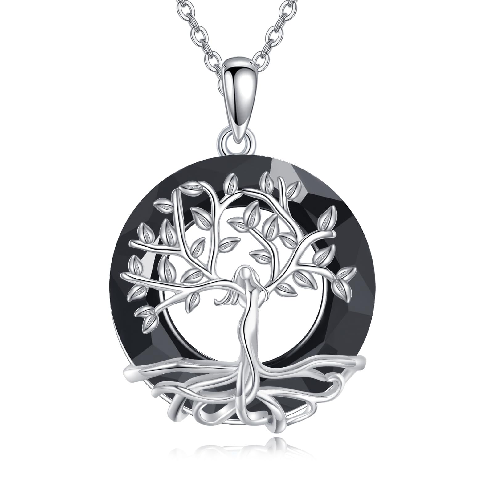 AOBOCO Baum des Lebens Halskette, 925 Sterling Silber Göttin Baum Anhänger mit Kristall von Austria, Schmuck Geschenke für Frauen