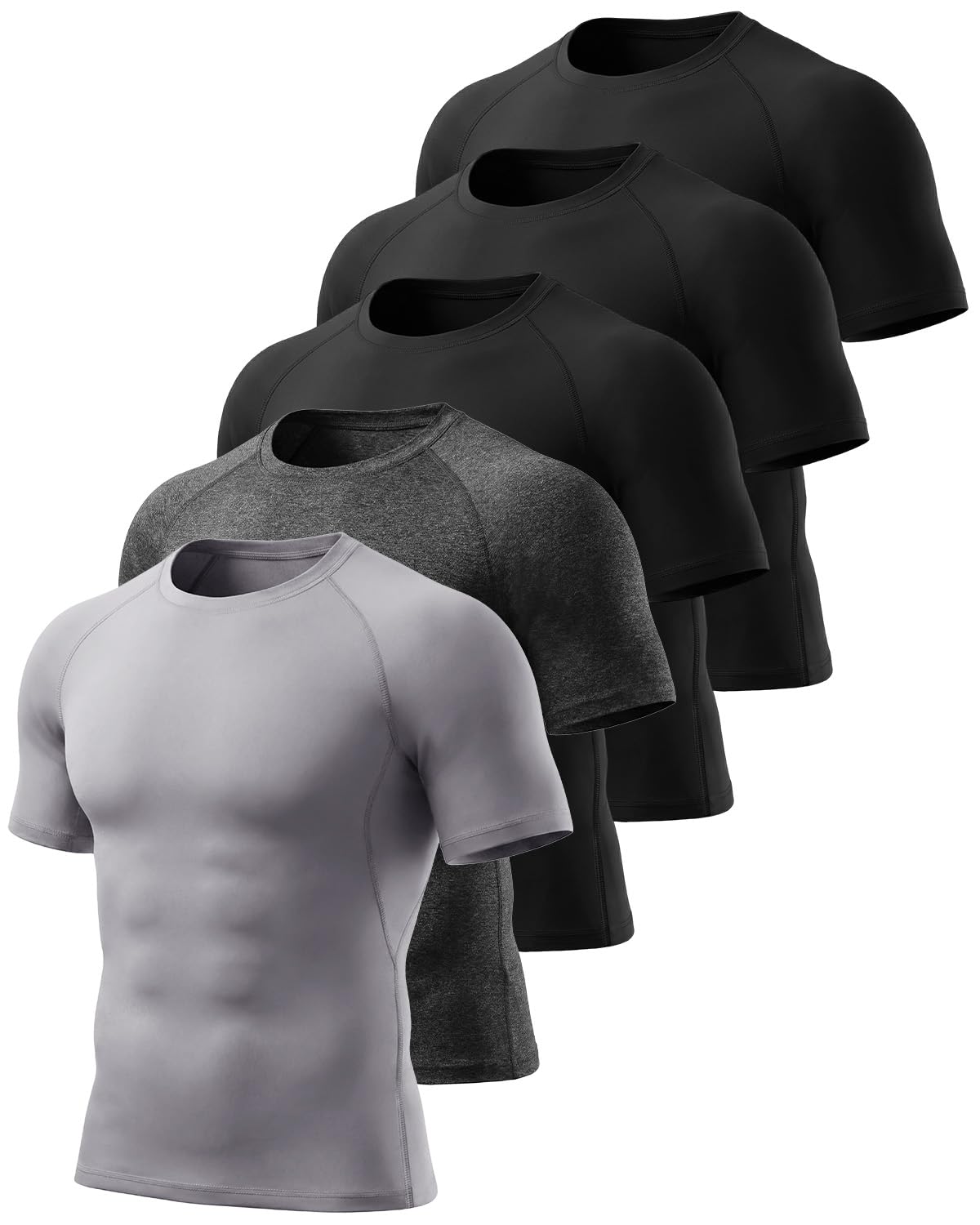 Celfaeree 5er Pack Kompressionsshirt Herren Kurzarm,Funktionsshirt Schnelltrocknendes Atmungsaktive Sportshirt Männer Laufshirt für Workout Gym