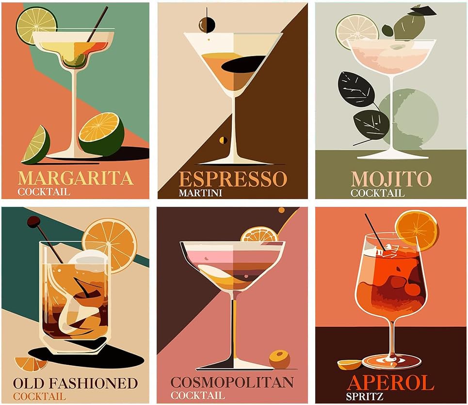Image of 6 Pack Cocktail Cross Stitch Kits for Adults Beginner,Counted Cross Stitch Kits Printed Stitching Cute Patterns Dimensions Needlepoint Art Crafts Embroidery Kits for Adults Beginners (9.8x13.7 inch)