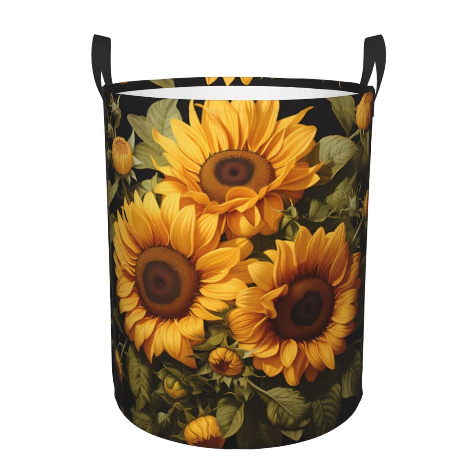 M Collapsible with the yellow sunflower Print Circular Hamper Round