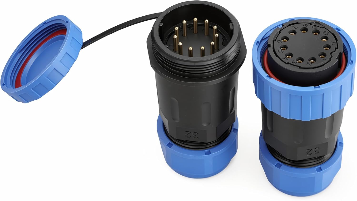 TY32 11 Pin Solder-Free Waterproof Connector IP67 Male Female Wire Plug Socket, Panel Mount Bulkhead , 10A Current 18AWG Wire Quick Disconnect, for Industrial/EV/Outdoor Security Use