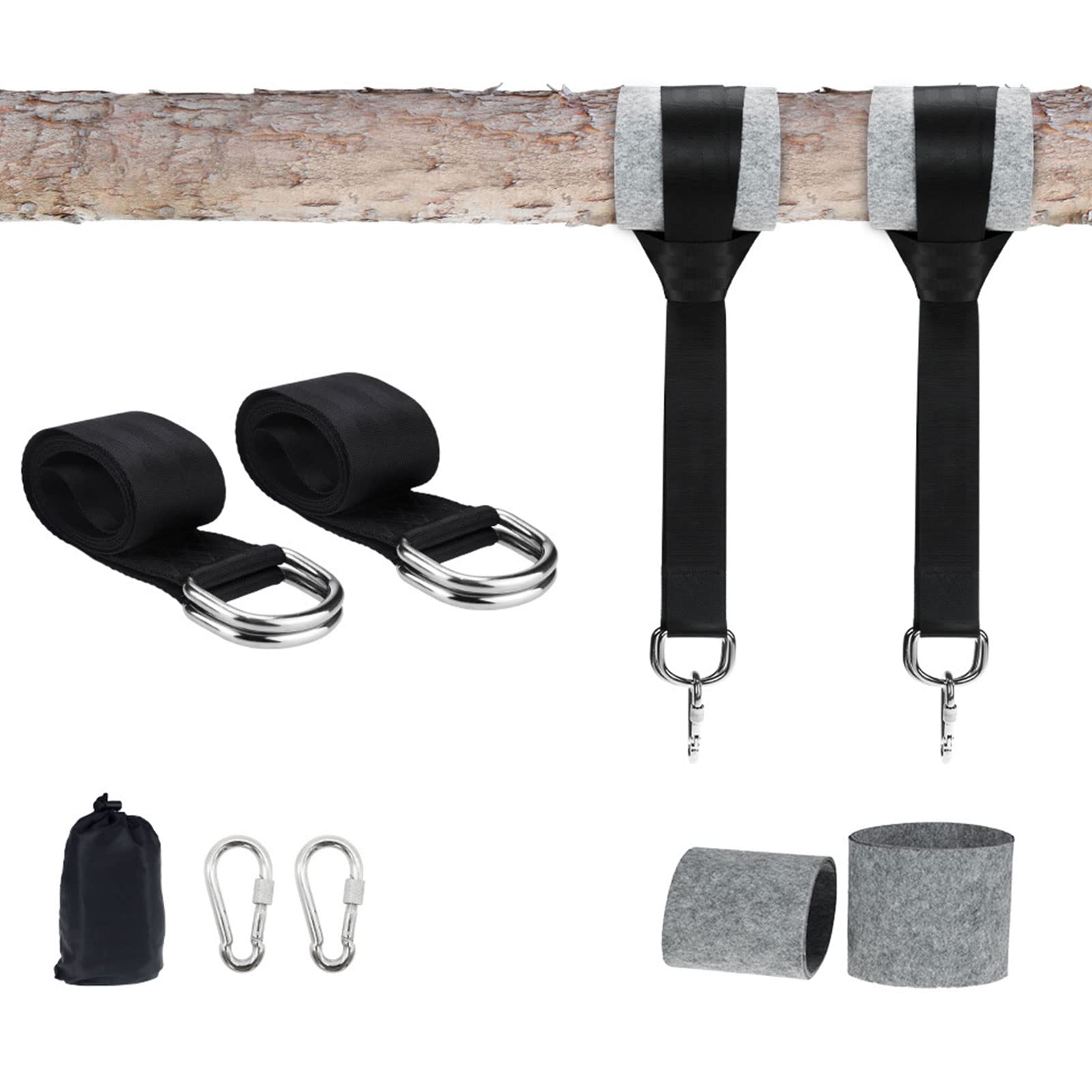 Cinghie per amaca da esterno, kit di 2 cinghie per altalena per albero, con gancio a D extra spesso, cinghie per appendere l'albero, perfette per cinghie per kit di sospensione dell'amaca, può