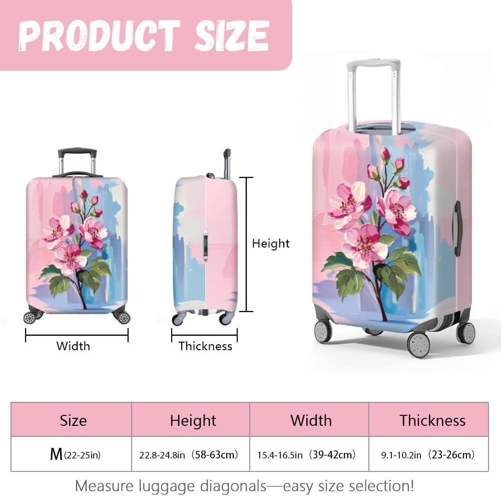 MAYJOYDIY Oil Painting Flower Luggage Cover Flowers Elastic Baggage Covers Pink Blue Dust-Proof Suitcase Sleeve Anti-Scratch Washable Suitcase Protector M Fit 22-25 inch Luggage image 2