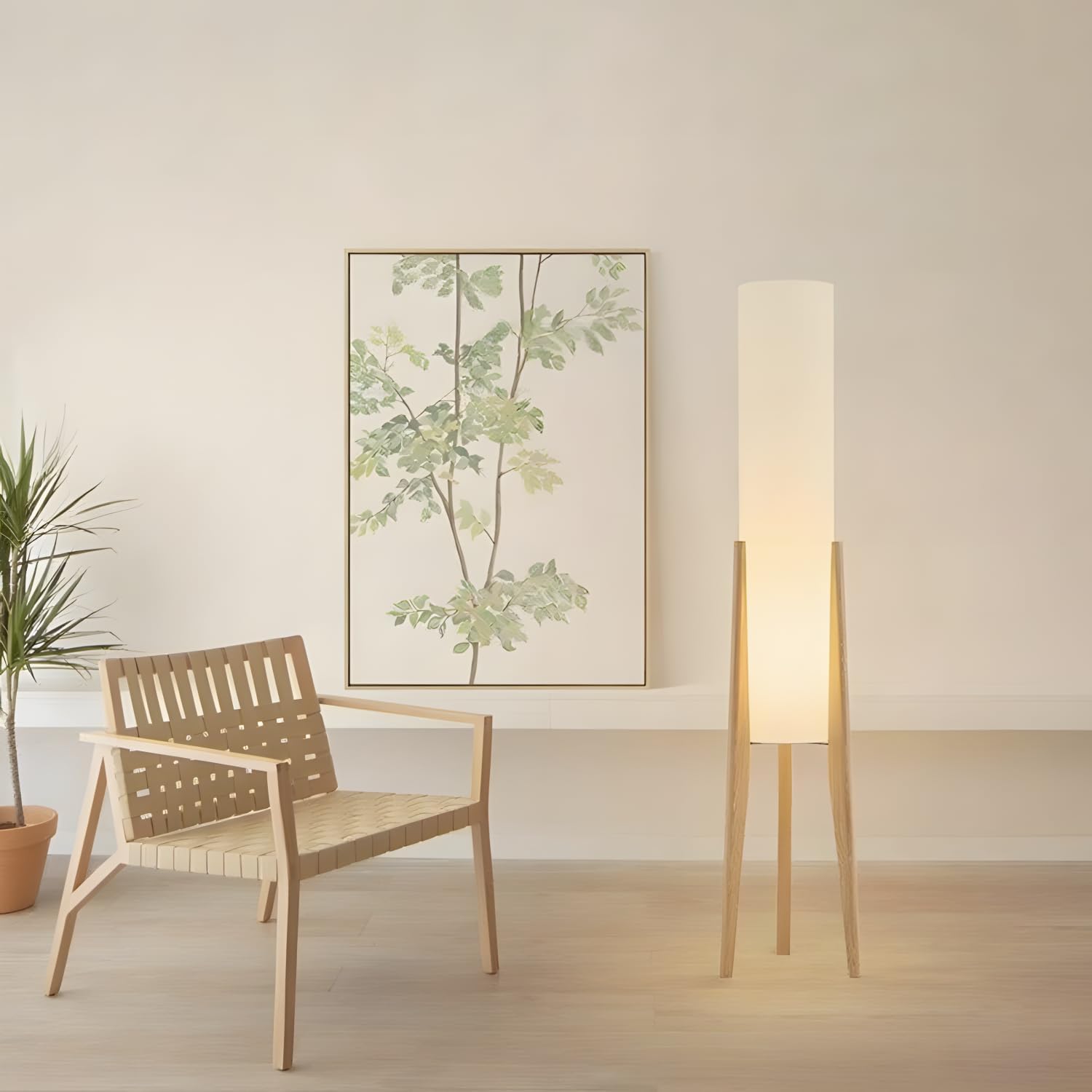 BOFEA-50 Floor Lamps for Living Room,Nordic Modern Floor Lamp,Tall Standing Boho Lamp with Fabric Shade,3 Color Art Standing Lamps,Farmhouse Wood Floor Lamp for Bedroom Office Corner