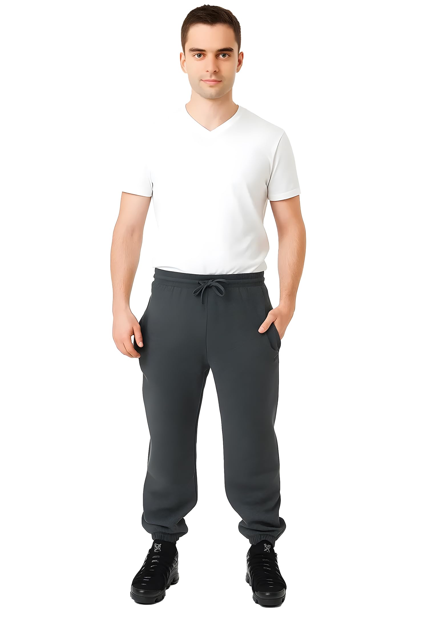 H&F Men's Dark Grey Jogging Pants Tracksuit Bottoms Trousers Casual Joggers For Uk Zip Pockets Elasticated Cuff Classic Jog Pants Jog Sweatpants Sports Joggers Leisure Gym Yoga Pants (, 4XL)