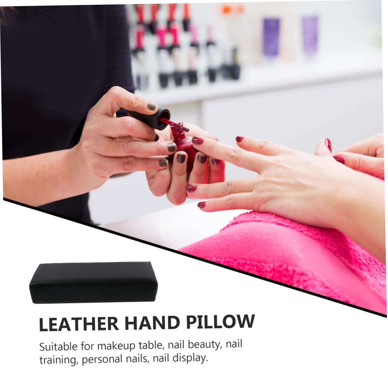 Cuscino Poggiamani per Nail Art 2 Pezzi in Pelle Pu Nero | Superficie Lavabile, Supporto Stabile per Manicure, Formato Rettangolare Compatto