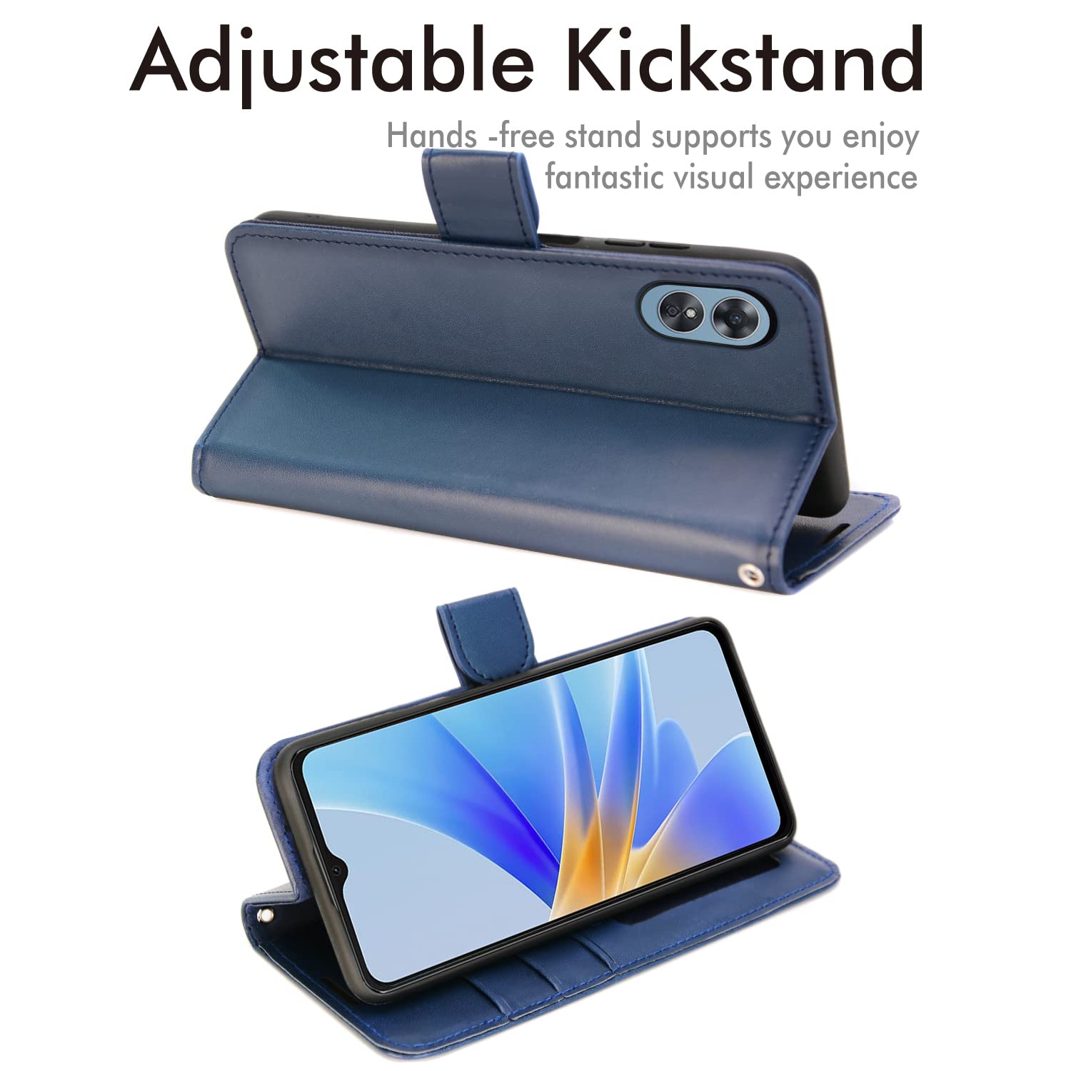 Wallet Case] Protective Cover With Cash & Card Holder, Stand And Wrist Strap For Oppo A17 - View #2