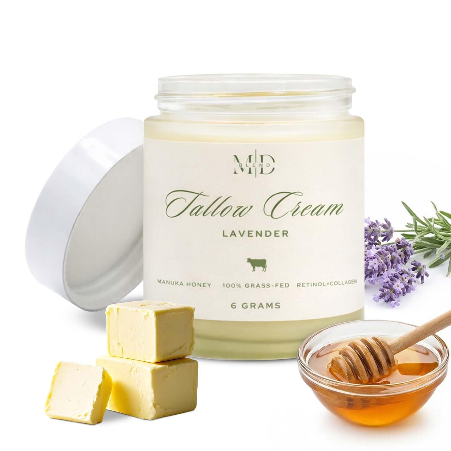 Tallow Cream Moisturizer With Lavender For Face & Body, Daily Hydration And Skin Care Support For Dry And Sensitive Skin
