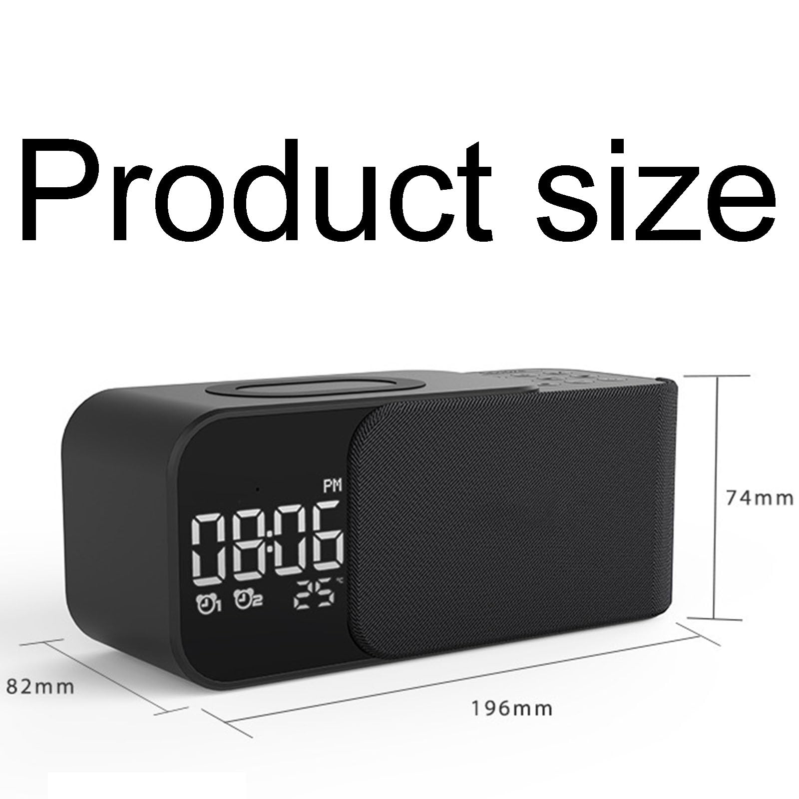 Sveglia con altoparlante Bluetooth con ricarica wireless, radio FM, doppio allarme, altoparlante da 5 W, suono potenziato dai bassi per casa o ufficio