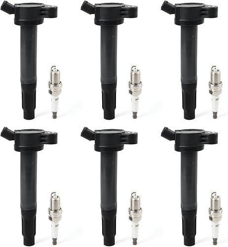 HAYIAUTO Paquete de 6 bobinas de encendido UF487 y bujías de iridio 6619 compatibles con Toyota Highlander Avalon Camry Rav4 Sienna VenzaLexus ES350