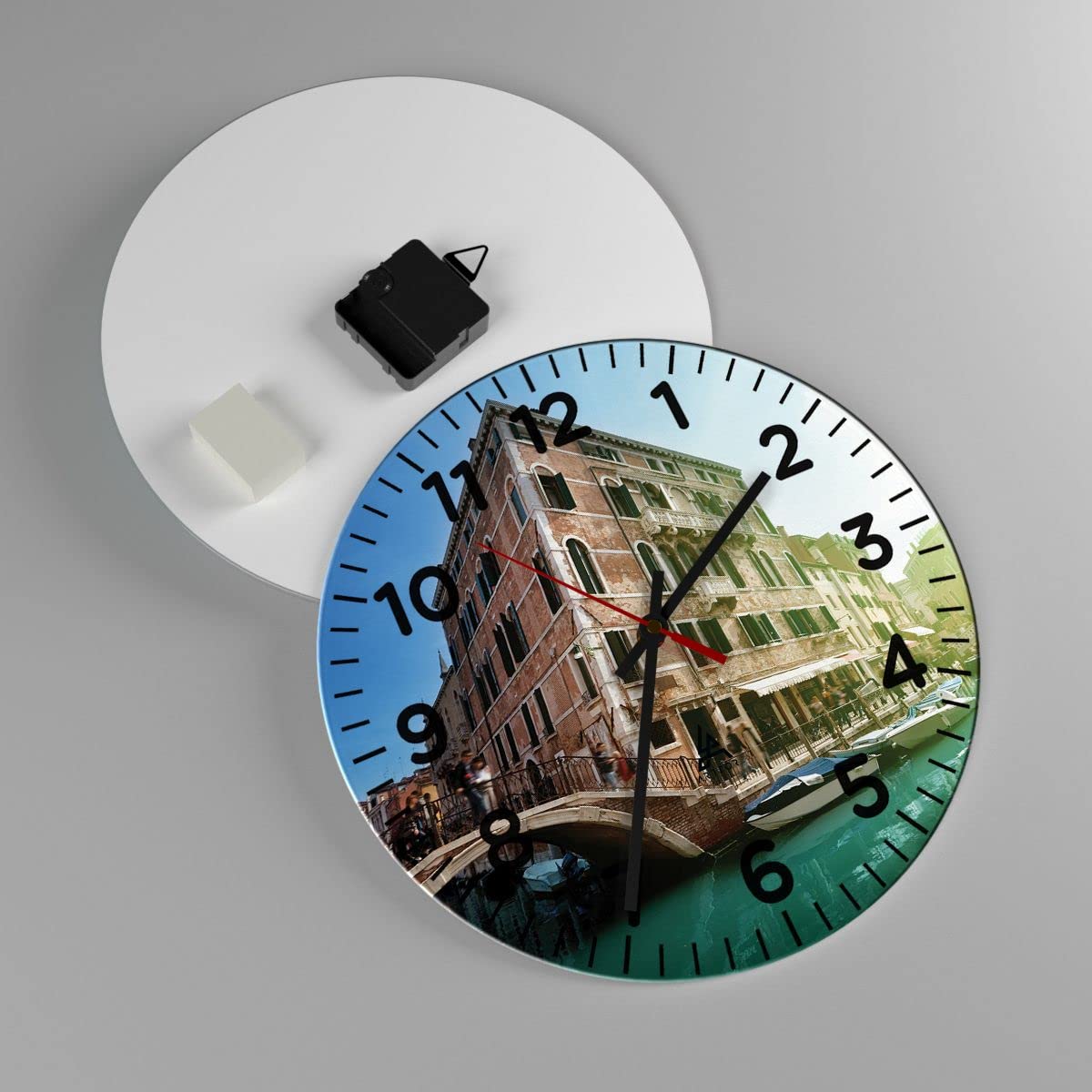 ARTTOR Zegar ścienny na szkle Kanał Woda Wenecja dom Nowoczesny 30x30 cm Dekoracja ścienna Salon Sypialnia Kuchnia Deko Cichy zegar na ścianę Duży Wall Clock Dekor C4AR30x30-2725