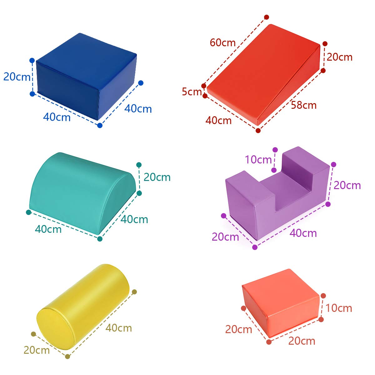 GOPLUS 6 Pcs Parcours Motricité Bébé, Module Motricité Bébé en Mousse, Jouets Éducatifs avec Housse en PU et Remplissage en EPE, Enfants d'Âge Préscolaire