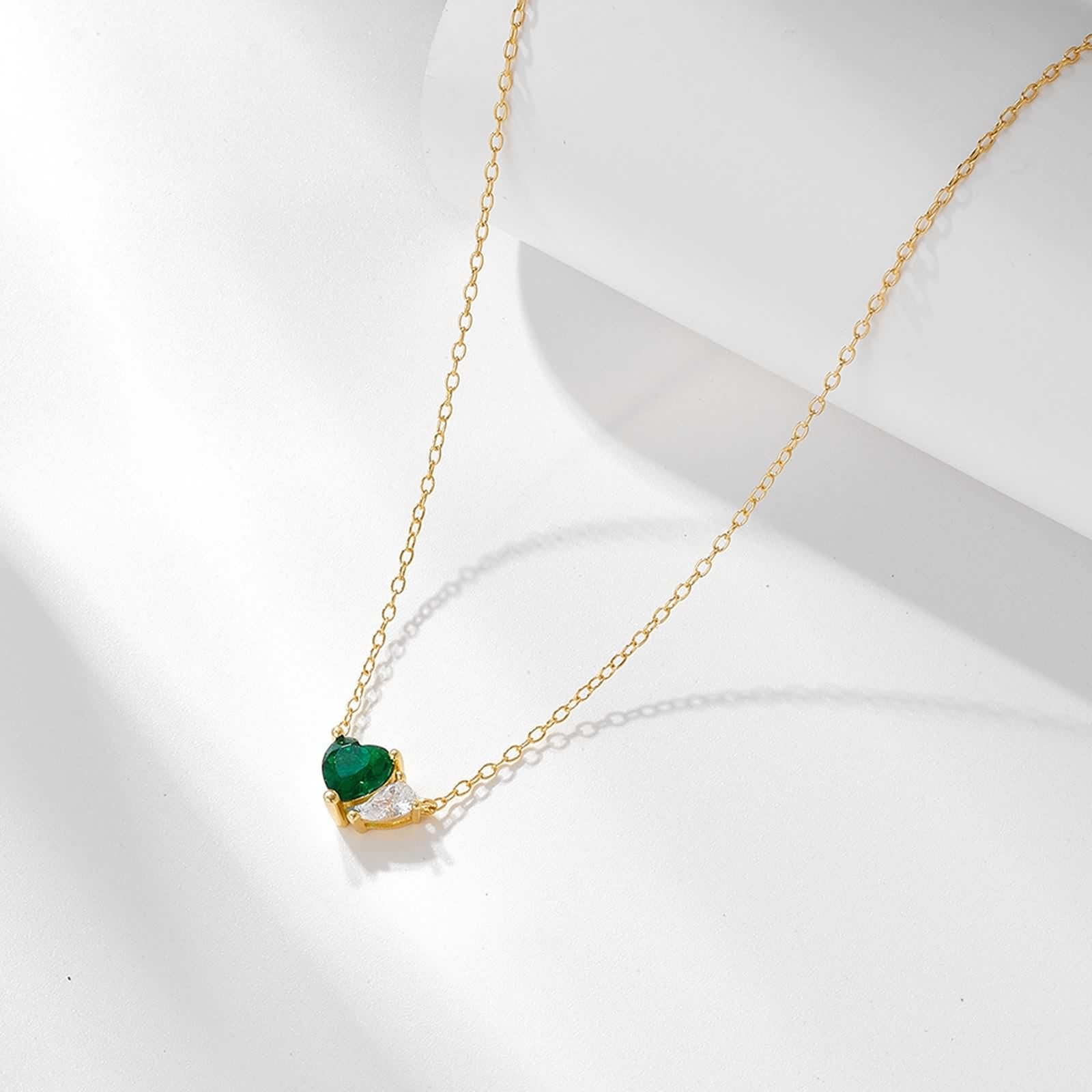 Collana con Ciondolo A Cuore, Collane Donna Catena Verde Smeraldo Creato In Laboratorio Catenina Oro Giallo 9K/14K/18K con Moissanite 40+5cm