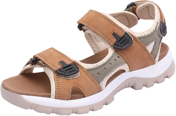 Harssidanzar Women's Leather Sandals Outdoor Sandals Hiking Sandals Casual Walking Sandals Strap Adjustable Beach Sandals For Women SL256US