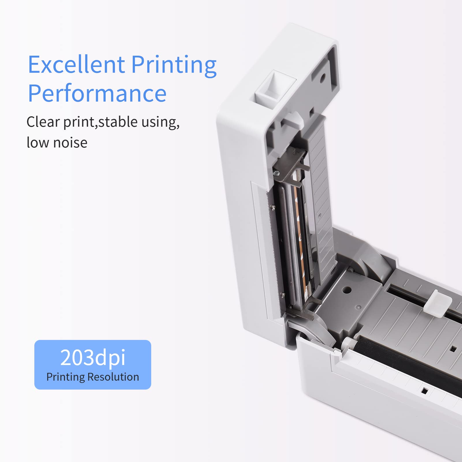 HUIOP Etykieciarka, termiczna drukarka etykiet wysyłkowych 4 cale pulpit Ekspresowy kod kreskowy Label Sticker Maker 4X6 Przenośne połączenie USB Max. Szerokość papieru 80 Mm 180 Mm/S Gniazdo w
