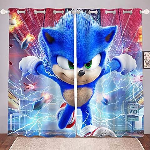DDONVG Anime Sonic Blackout Curtain, Waterproof Fabric Curtains for Children's Room, with Eyelets, 3D Digital Print, 100% Polyester (5.150 x 166 cm (W x H)/ 75 x 166 cm Cover