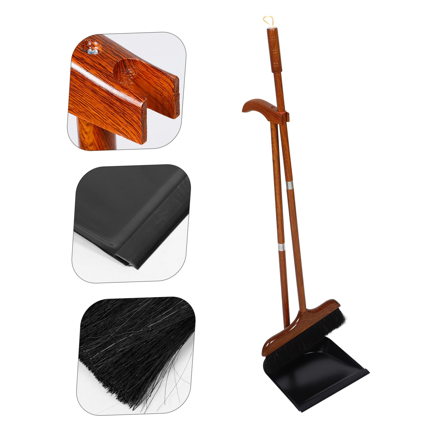 Escoba con Recogedor de Mango Largo, Madera y Crin, para Limpieza | Boca Ancha, Cerdas Suaves, Uso Versátil, para Salones y Limpieza Exterior