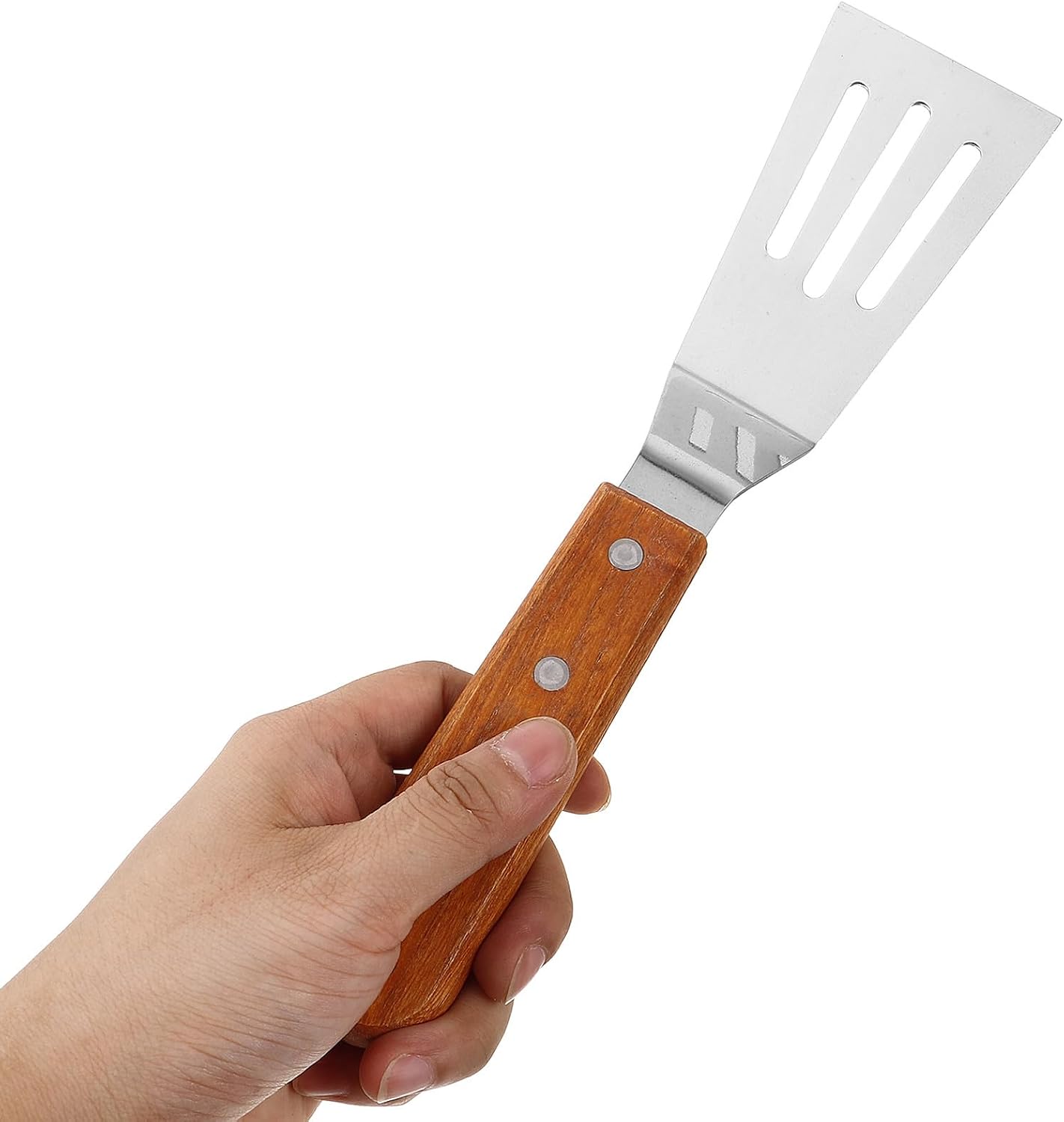 BETOOKY Stainless Steel Bbq Spatula with Wooden Handle, Small Slotted Griddle Turner for Steaks, Omelettes, and Toast, Flexible Cooking Flipper for Outdoor Grilling and Home Kitchen Use