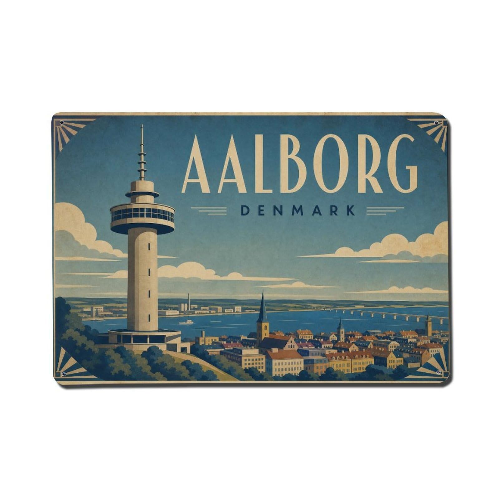 Travel Vintage Denmark Aalborg Metal Tin Sign Plaque Wall Decor for Cafe, Club Bar, Office, Garden Metal Poster 8x12Inch