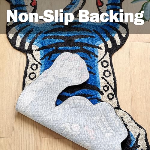 Tapete Tibetano Tigre 5x3.3 ft Azul Lavable Antideslizante miniatura 4