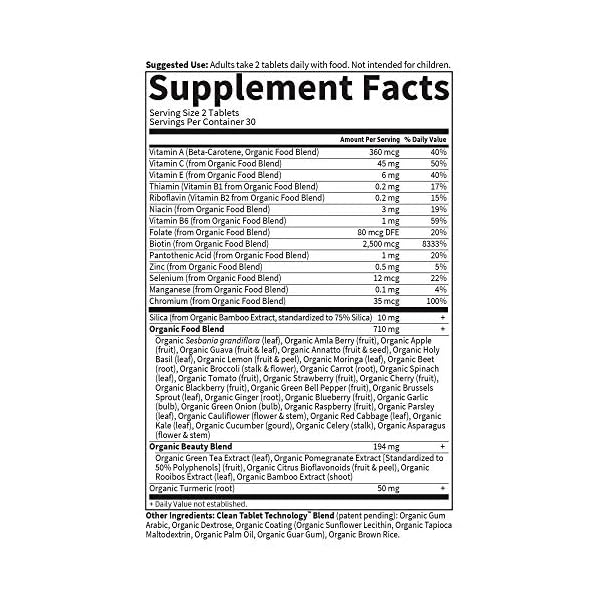 Garden of Life Organics Vegan Collagen Builder - Organic Plant Collagen Beauty Booster - Silica & Biotin for Hair, Skin, Nails and Joint Support – No Added Sugar, 60 Tablets