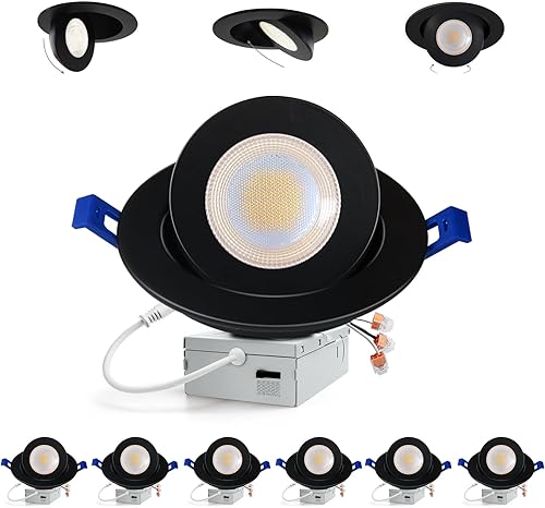 Miniatura 12 de Adetu luces LED empotrables de 4 pulgadas 5CCT con cardán en negro, iluminación empotrable direccional ajustable 360°+90°, luces de lata LED Negro-4