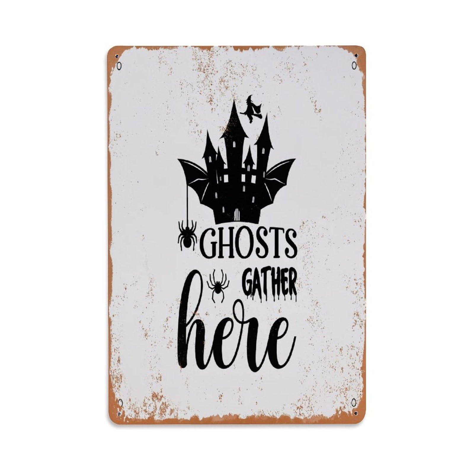 Jdfenggu Vintage Ghosts Gather Here Halloween Sign Retro Metal Tin Sign, Metal Poster For Bar, Home, Man Cave, Kitchen, Laundry Room Art Decor 8X12 Inch