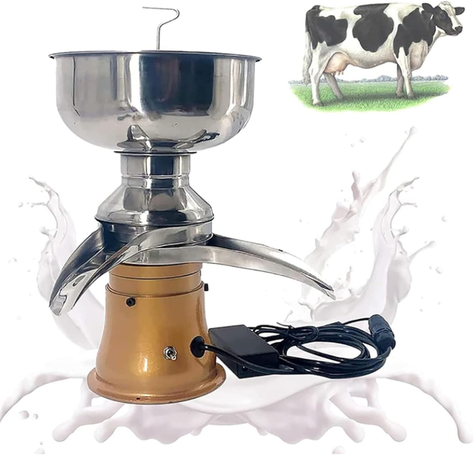 Cream Separator for Goats Milk, Large Capacity Milk Cream Centrifugal Separator, Electric Cream Separator, Multifunctional Stainless Steel Cream Butter Milkshake Separator,Yellow