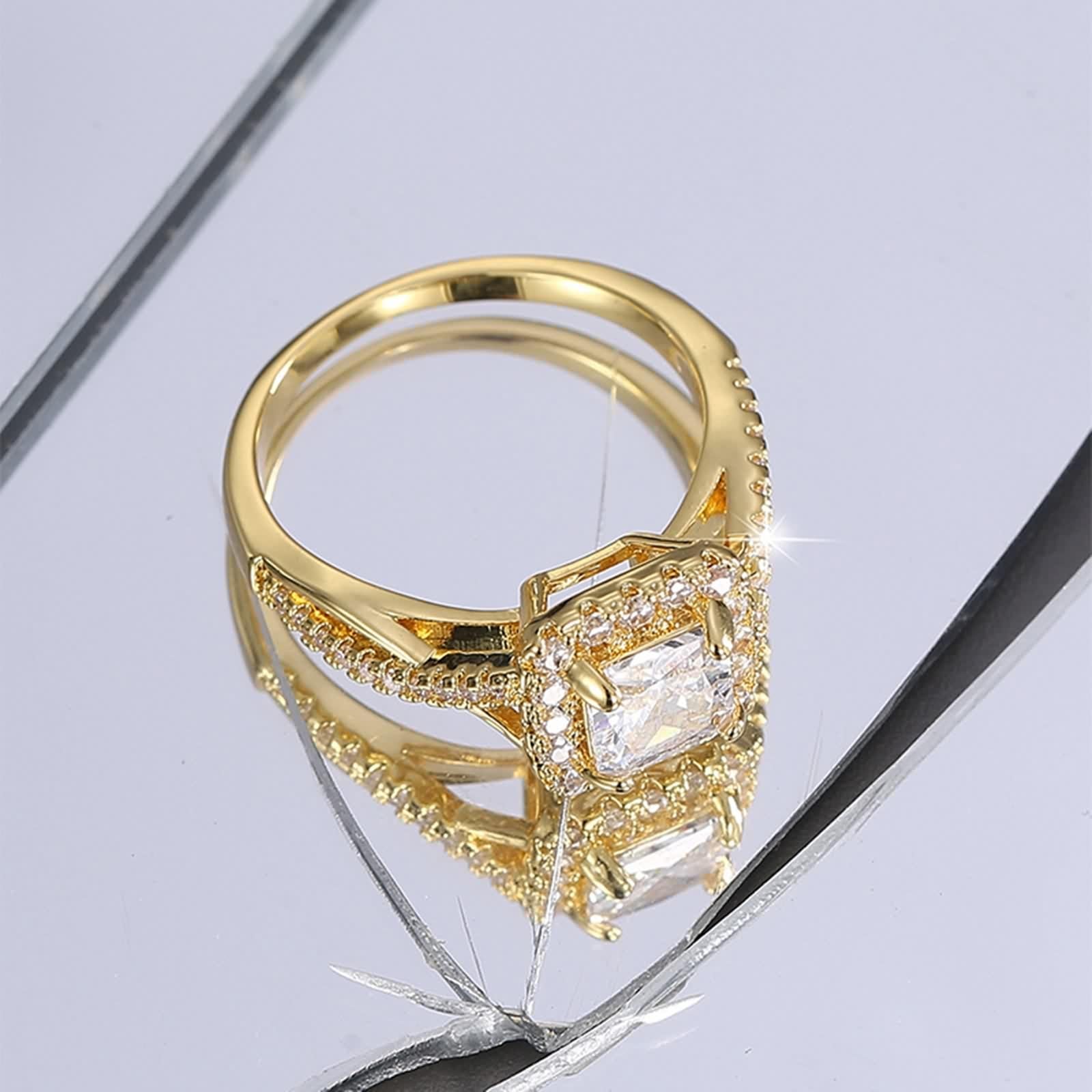 Anillo cuadrado de oro amarillo de 14 quilates, talla M 1/2