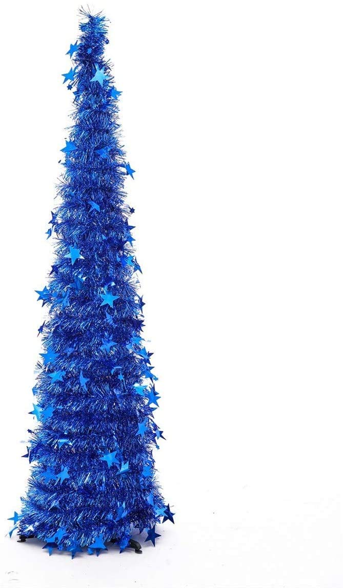Fouriding Blue 4Ft Collapsible Pop Up Christmas Tree, Tinsel Coastal Tree For Holiday Xmas Decorations, Home Display, Office Decor