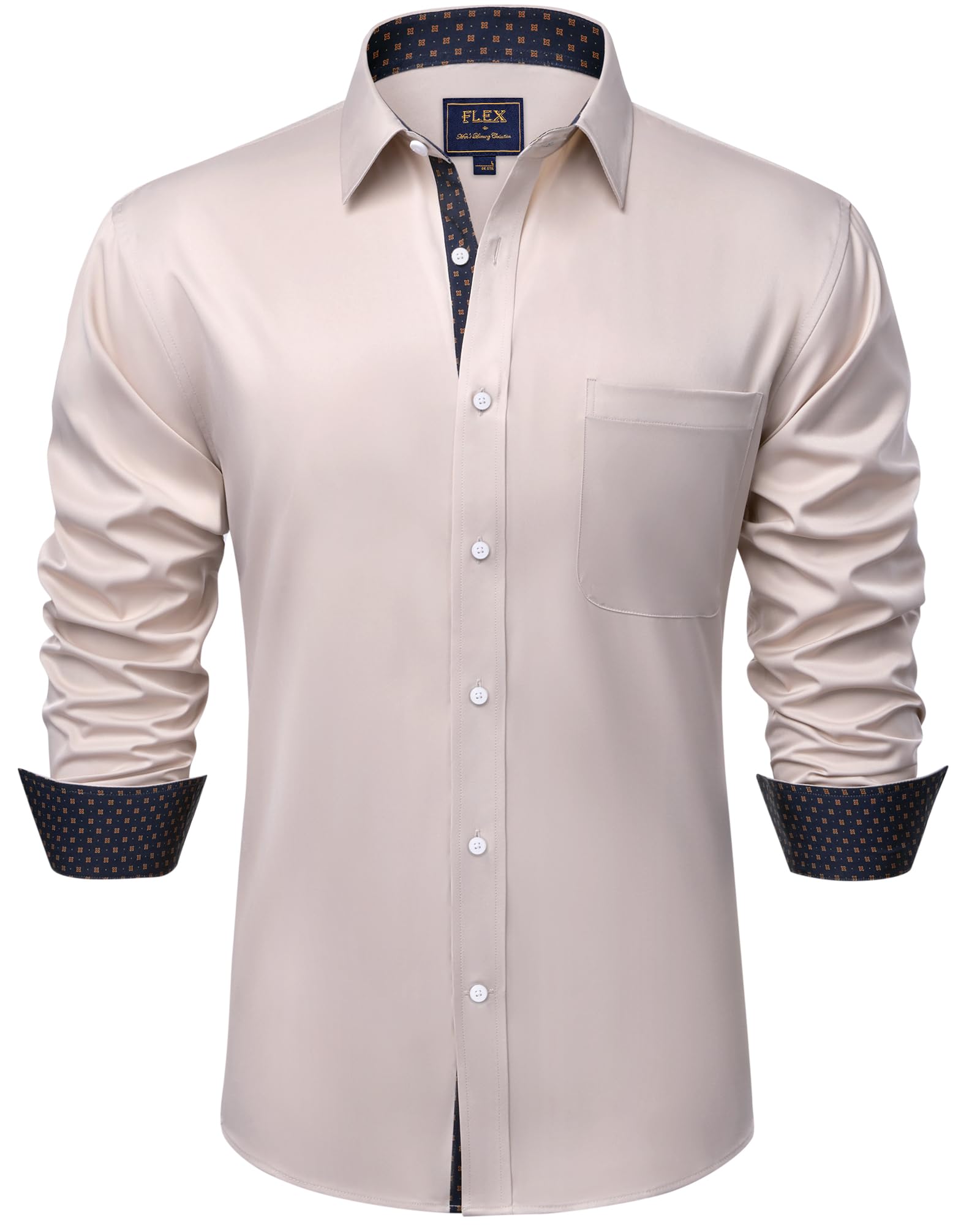 siliteelon Hemd Herren Langarm Regular Fit Kontrast Businesshemd Freizeit Stretch Anzughemd