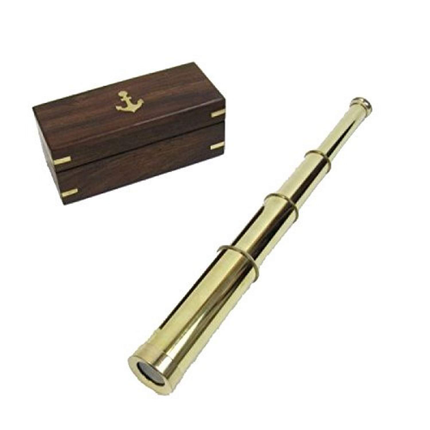 Firefly Home Collection Solid Brass Telescope with Box, 14.5"
