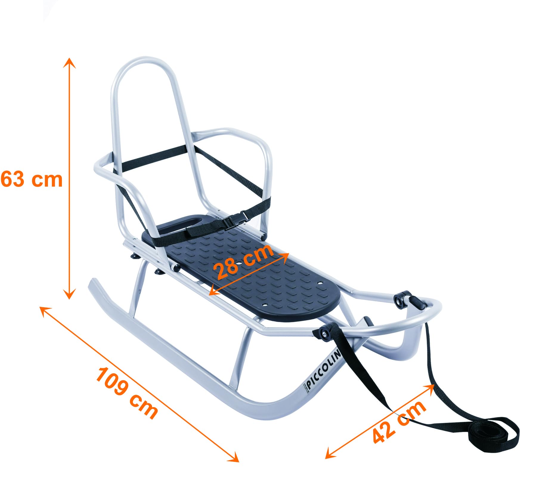 Clamaro Piccolino Rodel Schlitten aus Leichtmetall Silber - Rennrodel bis zu max. 80 kg belastbar - Sitzfläche aus Stabiler Kunststoff Platte