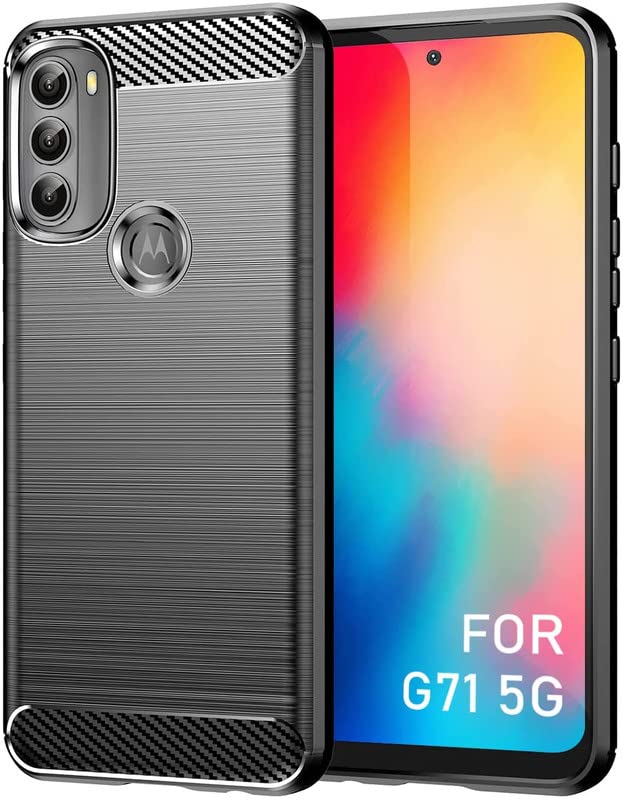 Image of NPRC Hybrid Ultra Slim Protective Case TPU Non-Slip Carbon Fiber Texture Shockproof Case Cover for Moto G71 - Black