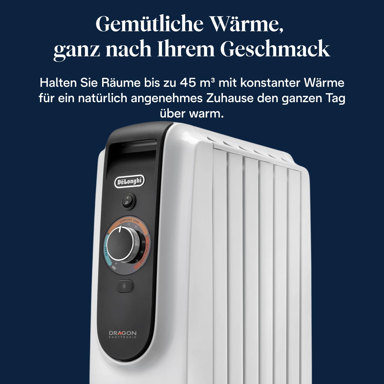 De'Longhi Dragon EasyTronic – Ölheizer für Räume bis 45m³, Elektroheizung mit Sicherheitsthermostat, 6 Rippen, Individuelle Heizung – 12 Temperaturstufen, Tragbar, 1500W, Weiß (TRD50615)