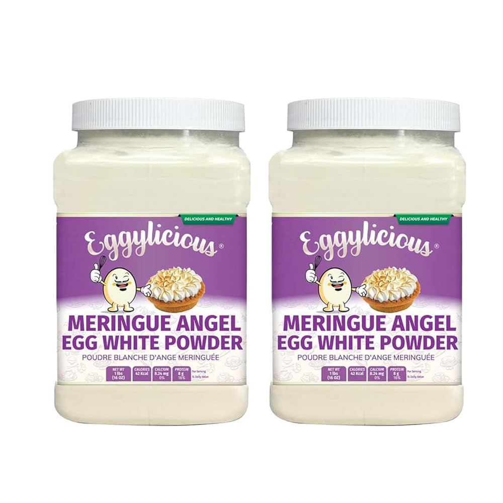 Eggylicious - PACK of 2 - Meringue Powder – Made w/Pure Egg Whites - Gives Body & Stability to a variety of icings – For Homemade Filling/Royal Icing/Cake Decorations– Preservatives Free – 1lb Jar