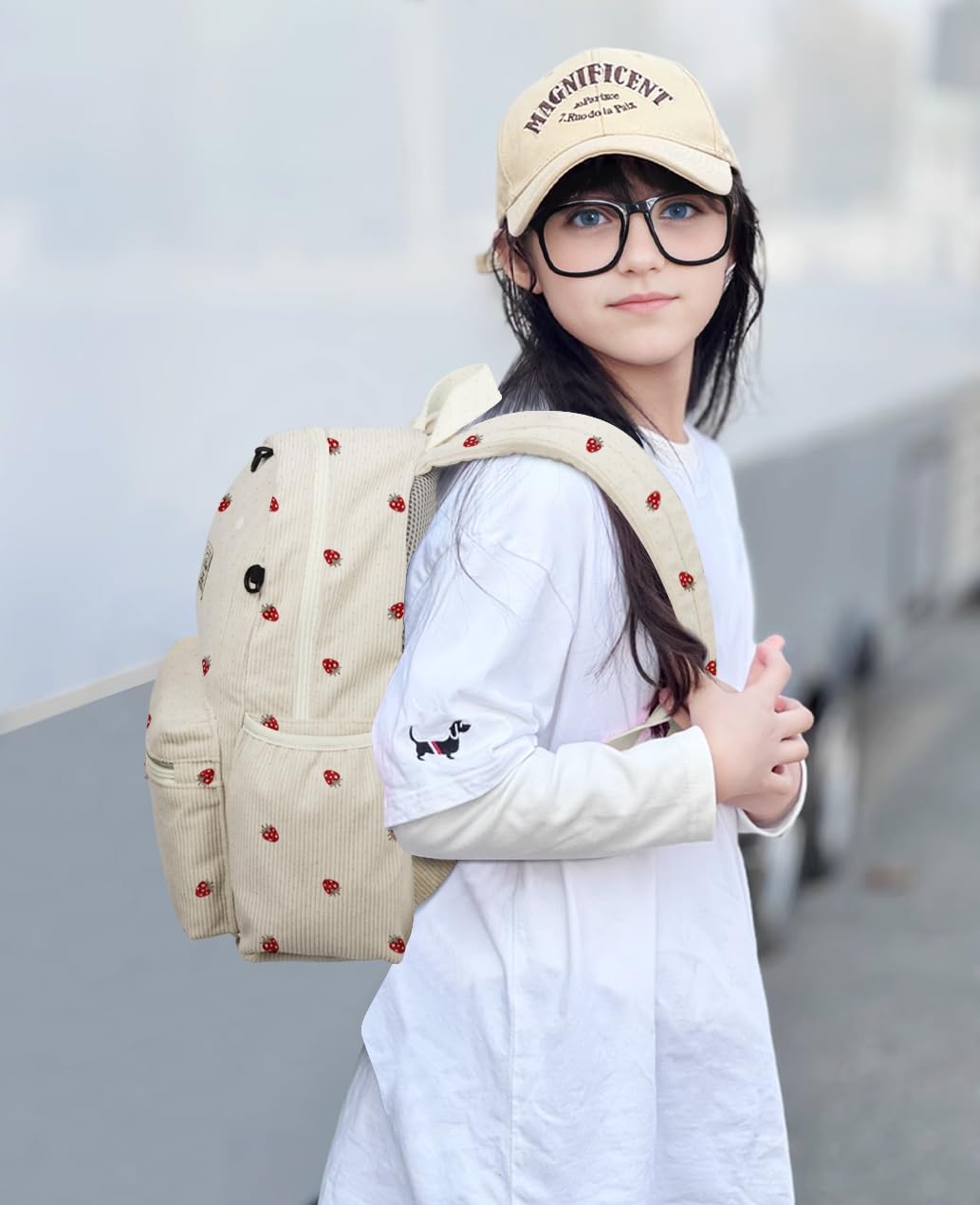 Corduroy Kids Backpack for Boys 6-10: Boys Girls Backpacks for Elementary Kindergarten 15” H Fit Folder Strawberry Corduroy Age 6-10 (15" H Fit A4 Folder) image 2 of 8 B0DG2RDY6Y