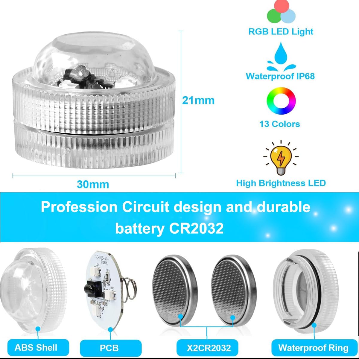 Anziner 12 Pack Submersible LED Tea Lights with Remote and Timer,Mini led Lights Waterproof RGB Underwater Led Pool Lights with Remote for Vase,Fishtank,Wedding,Party - Image 3