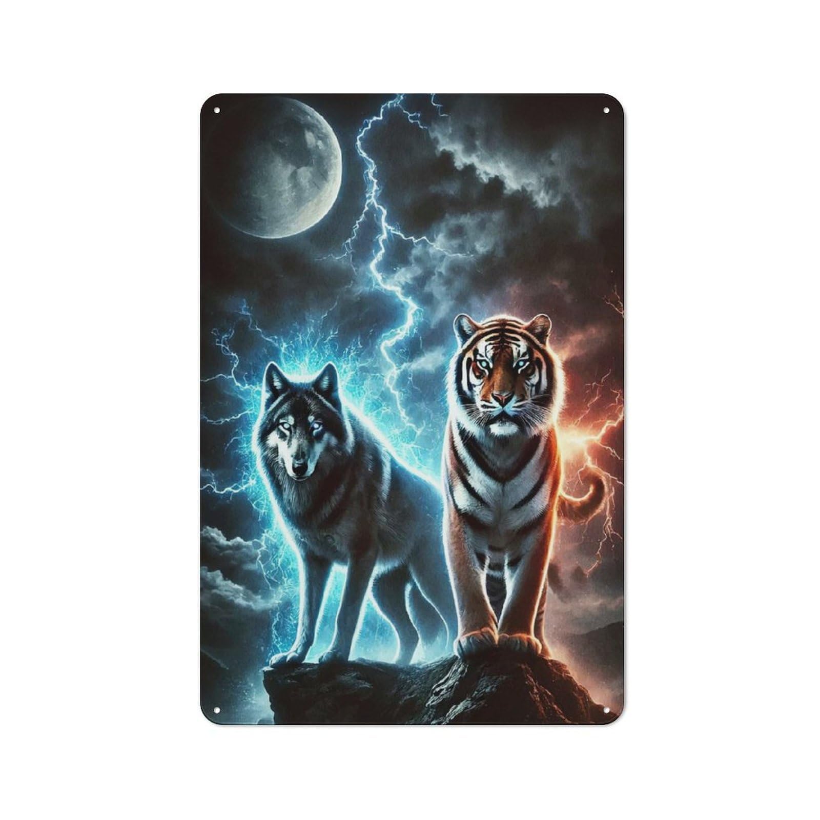 Junmoney Wolf And Tiger Animal Vintage Tin Sign 30X20cm With For Workshop Wall, For Makers And Diy Enthusiasts, For Retro Home Interiors