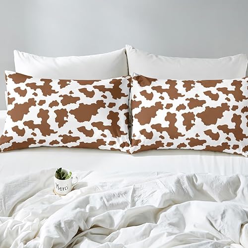 Miniatura 5 de Erosebridal Burnt Sienna - Juego de funda de edredón de piel de vaca kawaii, animales de granja, ganado toro, montaña, estampado de vaca, granja,