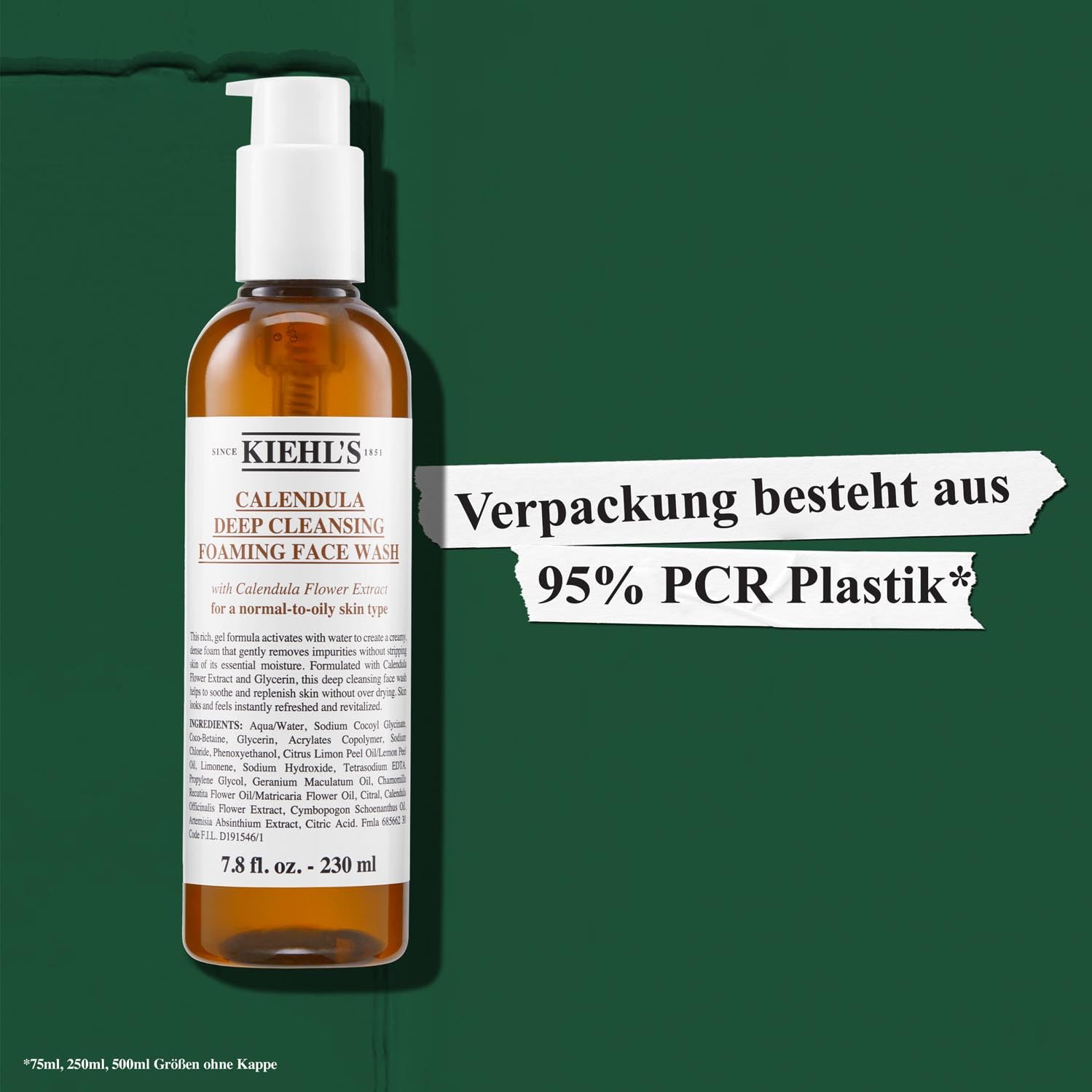 KIEHL'S Calendula Foaming Wash, mildes Gesichtswaschgel mit Ringelblumen-Extrakt für empfindliche und unreine Haut, ohne Parabene