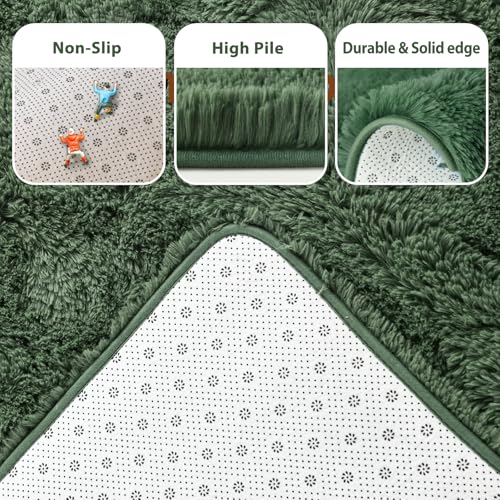 9x12 Area Rugs for Living Room Green Fluffy Shag Rug,Plush Bedroom Grass Carpet for Kids Teens Indoor Classroom Home Decor Aesthetic