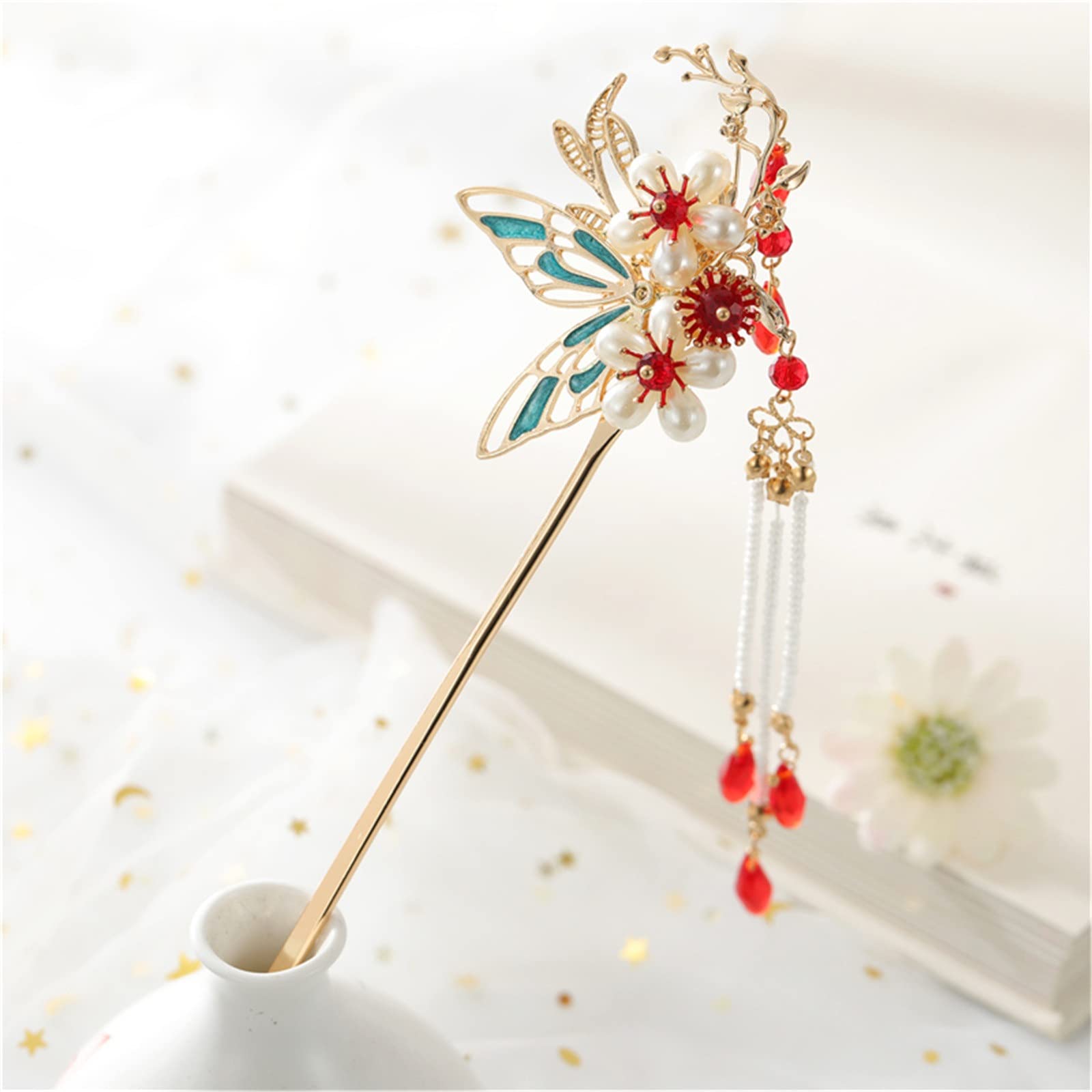 Amazon.co.jp: かんざし 簪 中国の赤い梅の花の髪形ヘアピン レトロな