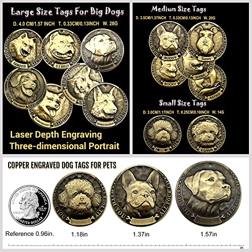 Auchic Vintage Pure Copper Pet Id Tags,Personalized Dog Tags,Three-Dimensional Relief Pet Pattern,Lettering On The Front And Back,Custom Pet Tags (French Bulldog) #TOP2