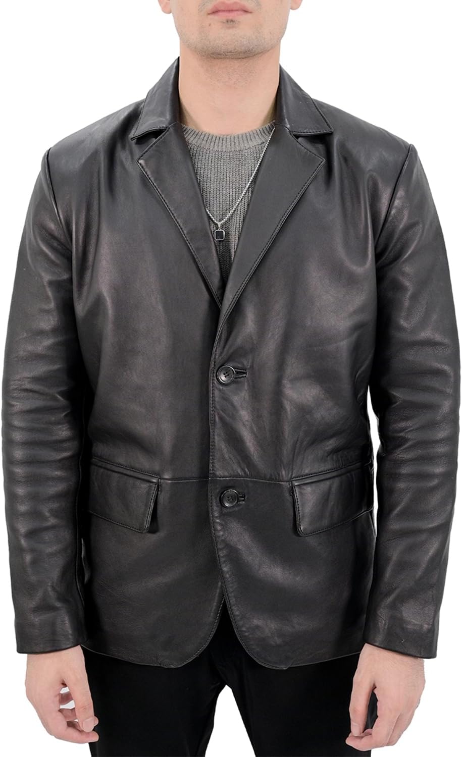 Rauly Real Lambskin Leather Blazer Men Notched Collar Button Closure Front Casual Mens Leather Coat - Image 3