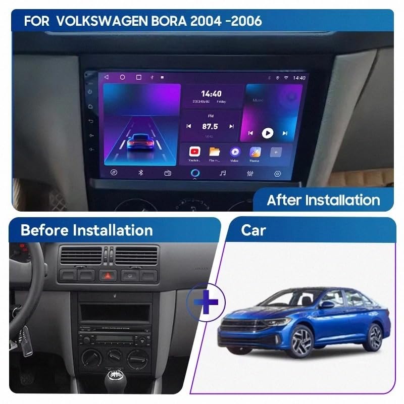 Pantalla coche con Android Auto para Volkswagen Bora que elimina cables en el salpicadero 2