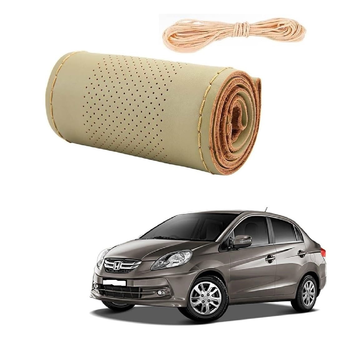 Stylish Car Steering Cover (Beige Color) Soft Artificial Leather Braid Suitable for Amaze Type-1-image-14